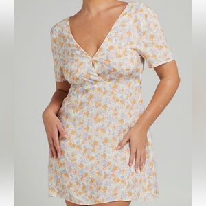 Showpo Cools club wrap mini dress in peach floral